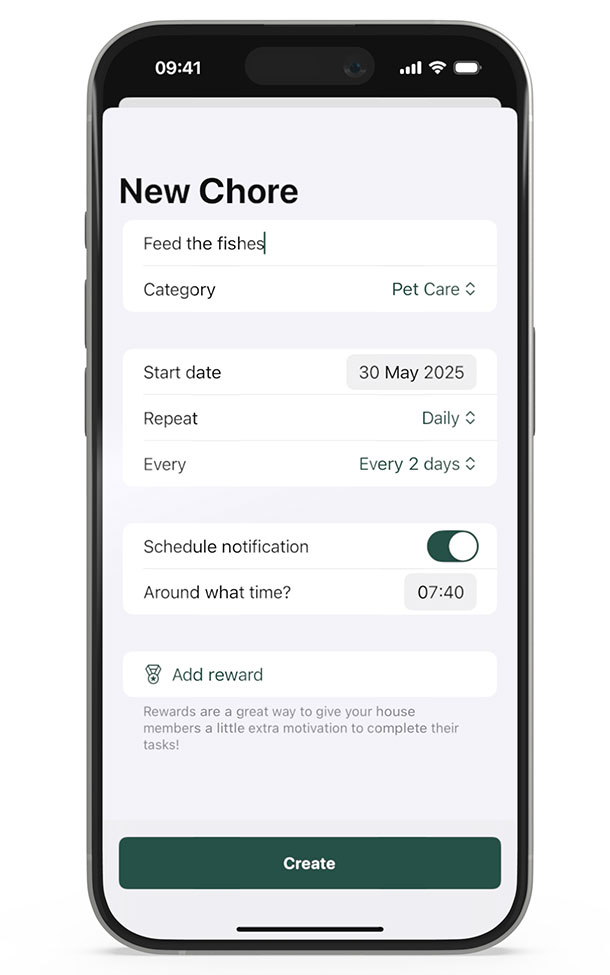 Fully customize when a chore is due.