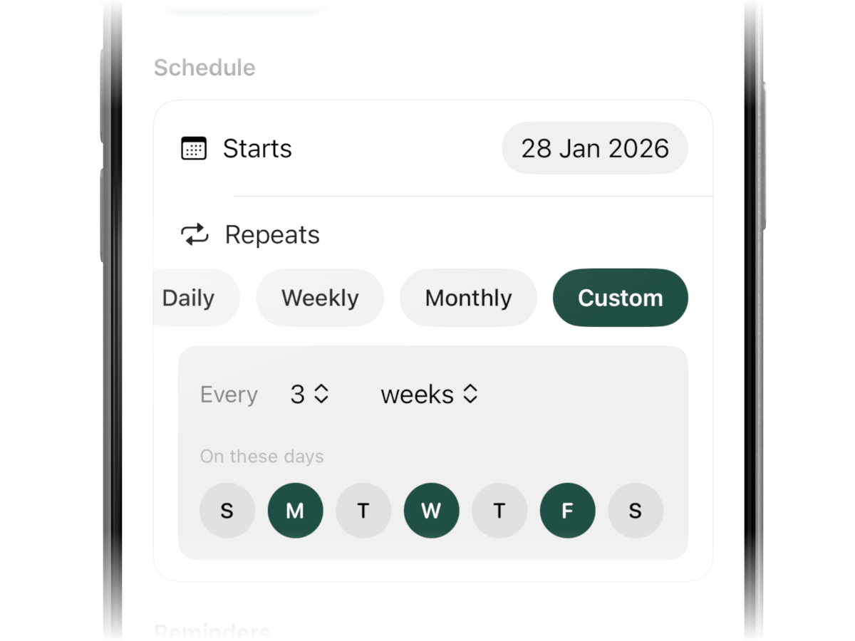 Chores app recurring schedule setup for weekly and monthly tasks