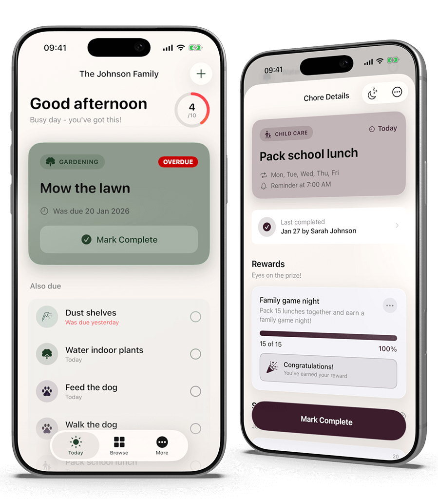 Chores app showing family chore tracking